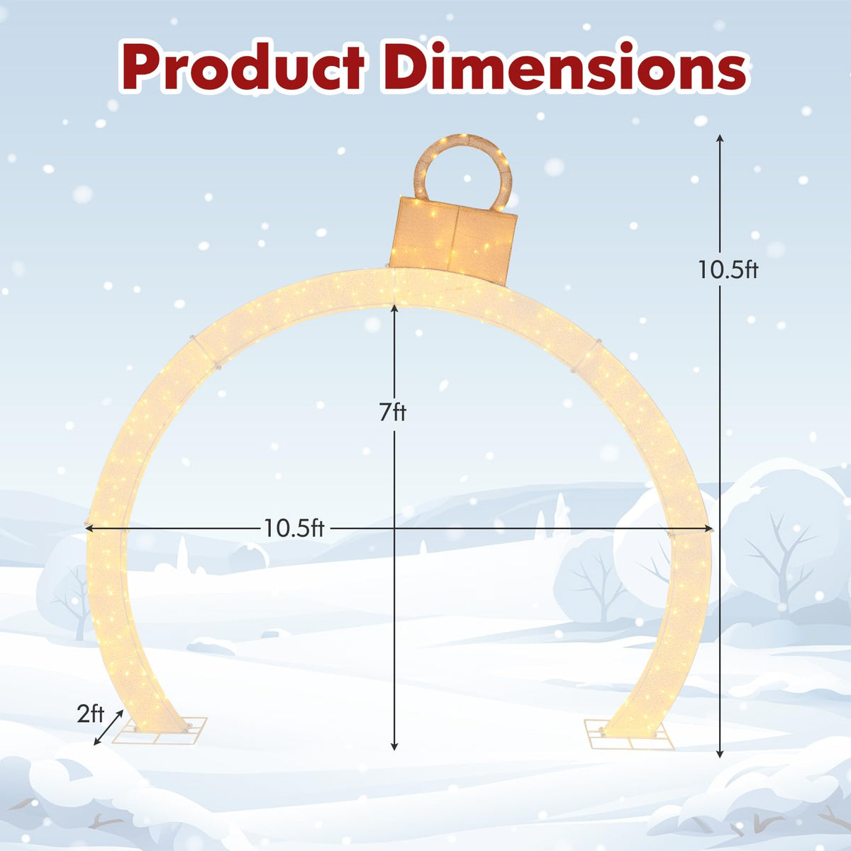 Lucktree 10.5 FT Outdoor Christmas Lighted Archway with Gold Ornament Cap