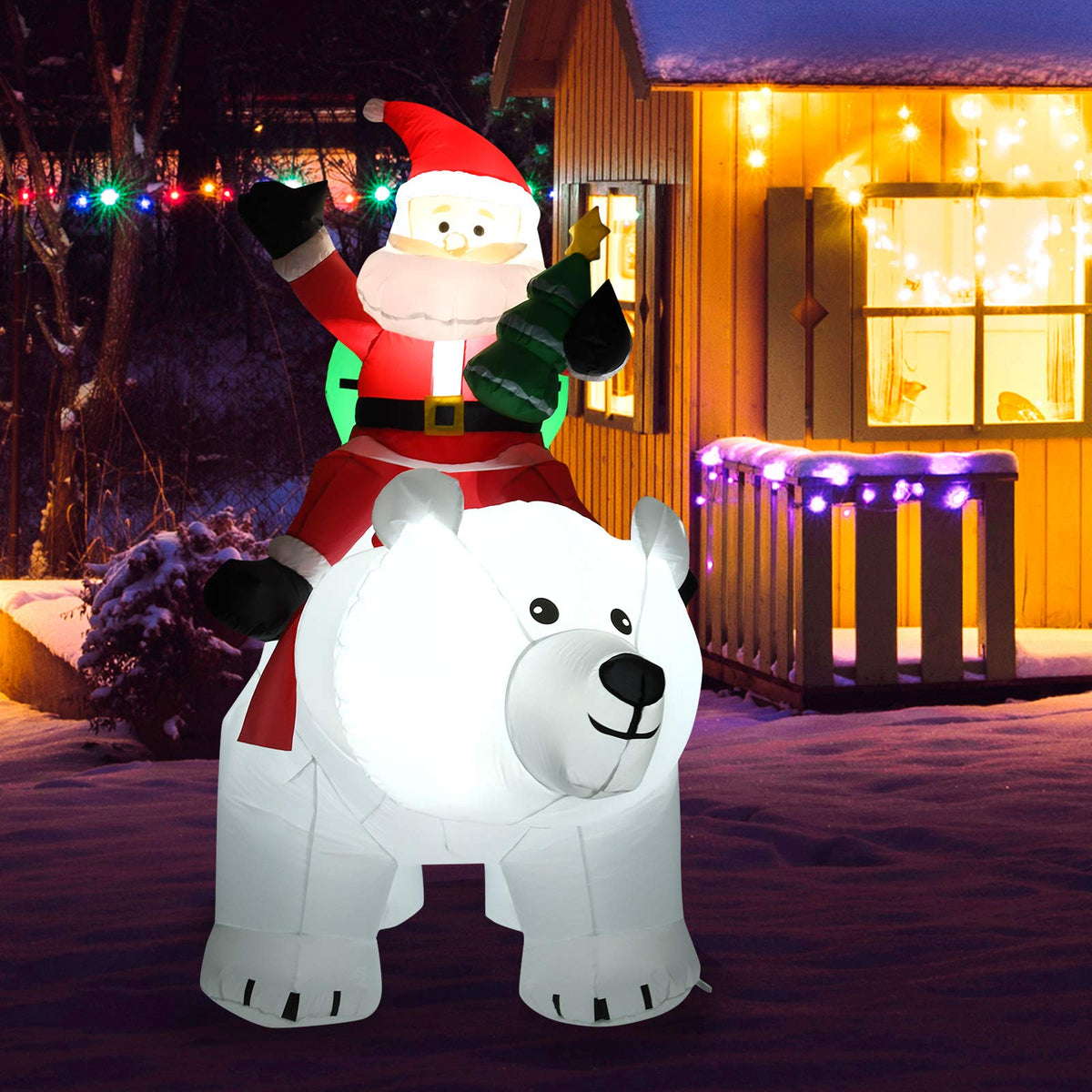 Lucktree Inflatable Christmas Santa Clause Riding The Polar Bear with Shaking Head