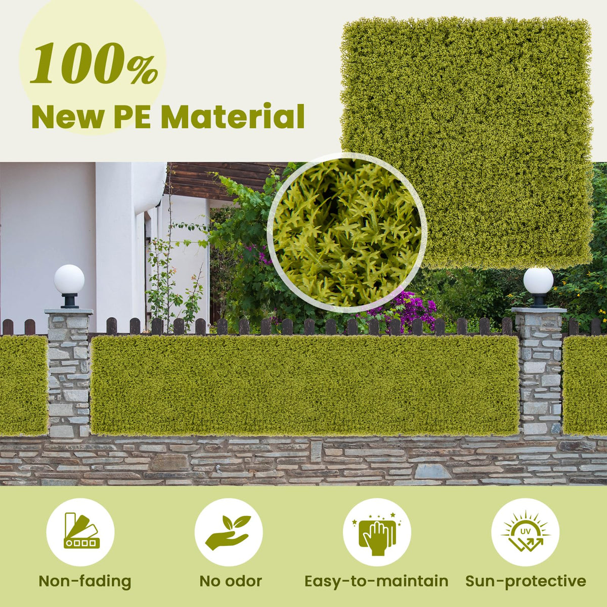 Lucktree 12PCS 20" x 20" Grass Wall Panels Backdrop, Garden Privacy Fence Screen, 33.3 Sq.ft Artificial Moss Wall Panels