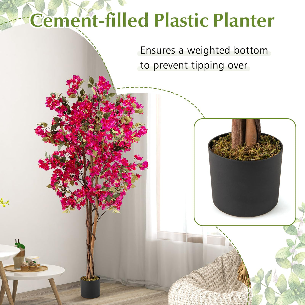 Lucktree 6 FT Bougainvillea Artificial Tree Artificial Plants for Indoor Decor