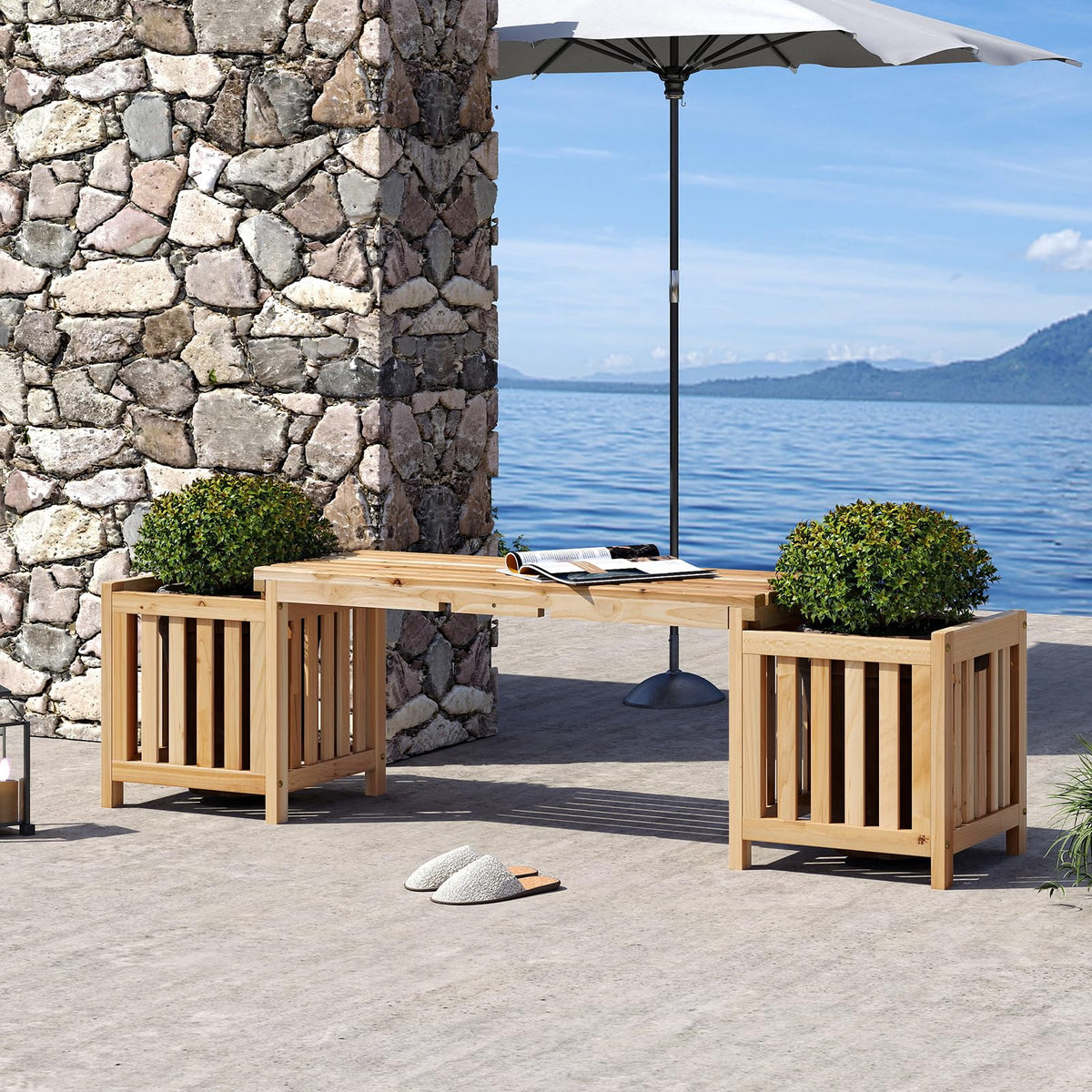 Lucktree 2-in-1 Outdoor Bench with 2 Raised Garden Beds