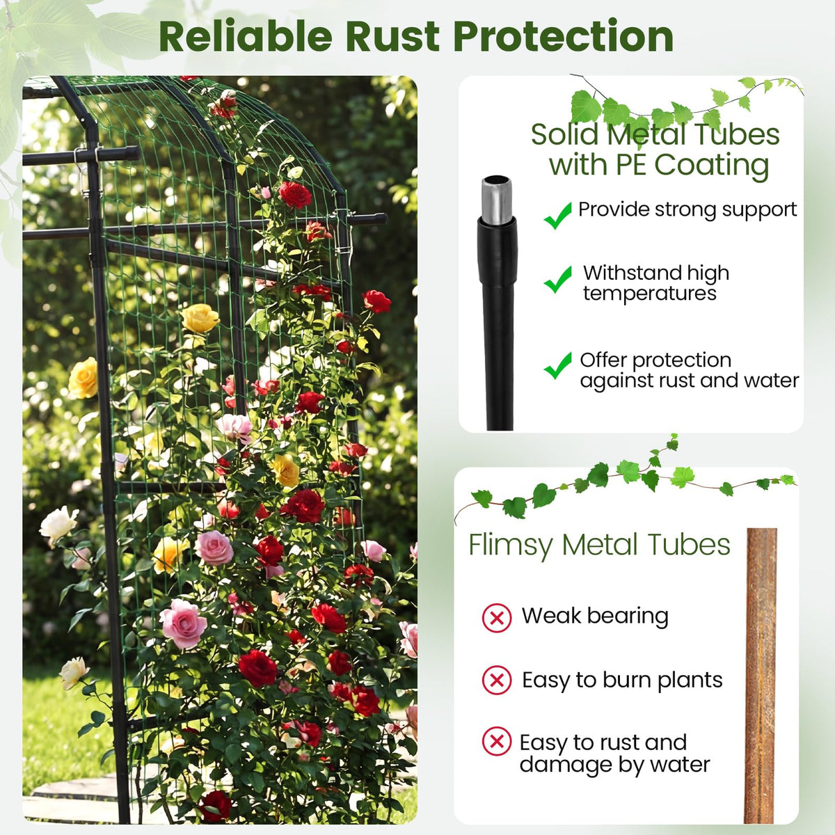Lucktree Metal Garden Arch Trellis for Climbing Plants Outdoor