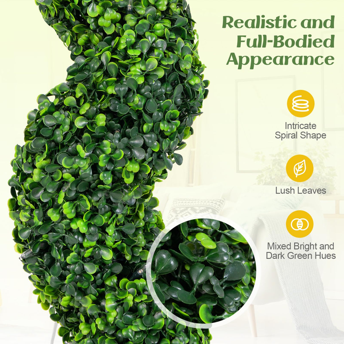 Lucktree 4FT Pre-Lit Artificial Spiral Boxwood Topiary Tree w/ 100 LED Lights, Nursery Pot, Indoor Outdoor Home Front Porch Holiday Decoration