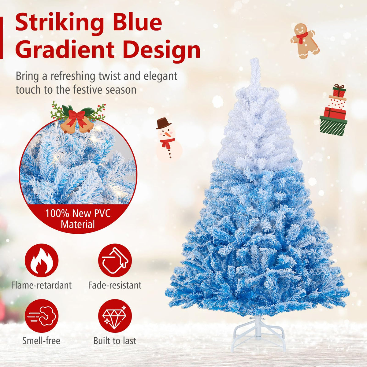 Lucktree Pre-Lit Snow Flocked Christmas Tree | Artificial Hinged Xmas Full Tree