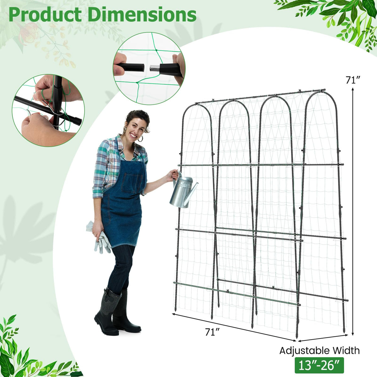 Lucktree Garden Arched Trellis for Climbing Plants, 71” x 71” U-Shaped Tall Cucumber Trellis for Raised Garden Bed