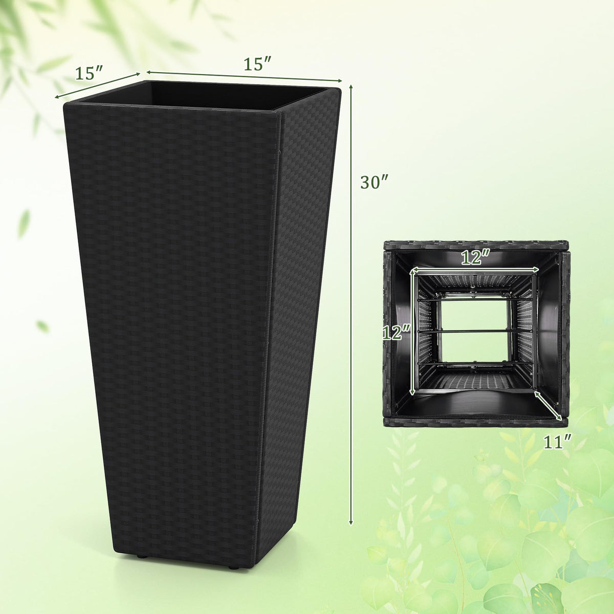 Lucktree Set of 2 Outdoor Wicker Flower Pot 30 Inch Tall Planters with Drainage System