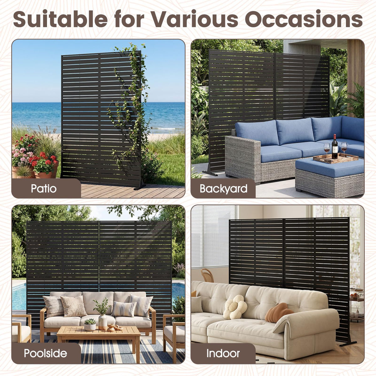 Lucktree 72''H x 48''W Freestanding Metal Privacy Screen with Stable Legs