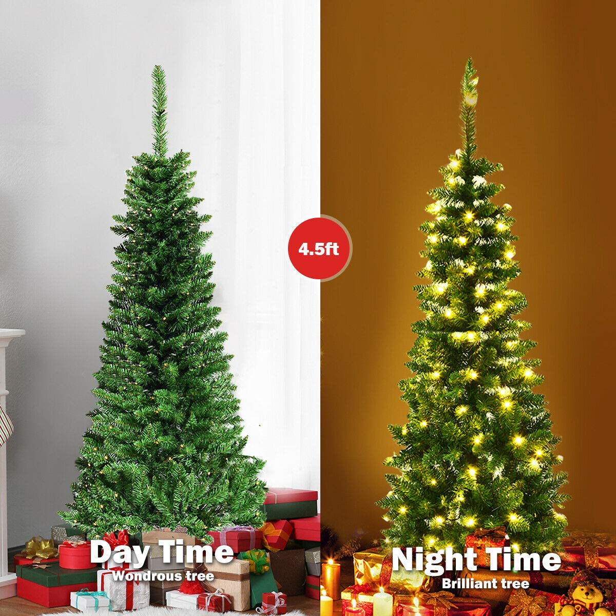 Lucktree Prelit Pencil Christmas Tree, 4.5FT Premium Hinged Fir Tree - LucktreeUS