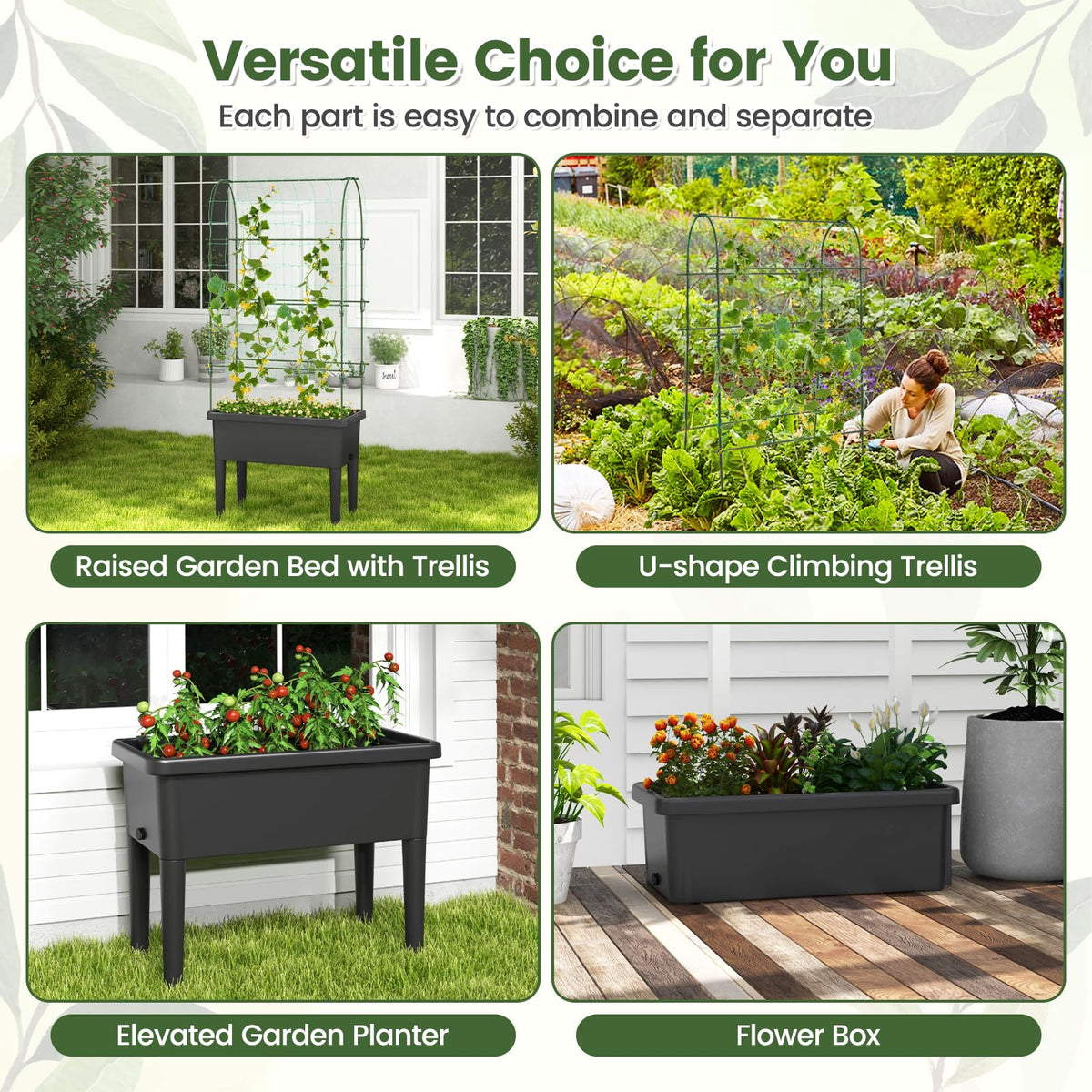 Lucktree Raised Garden Bed with Climbing Trellis, Self-Watering Elevated Planter