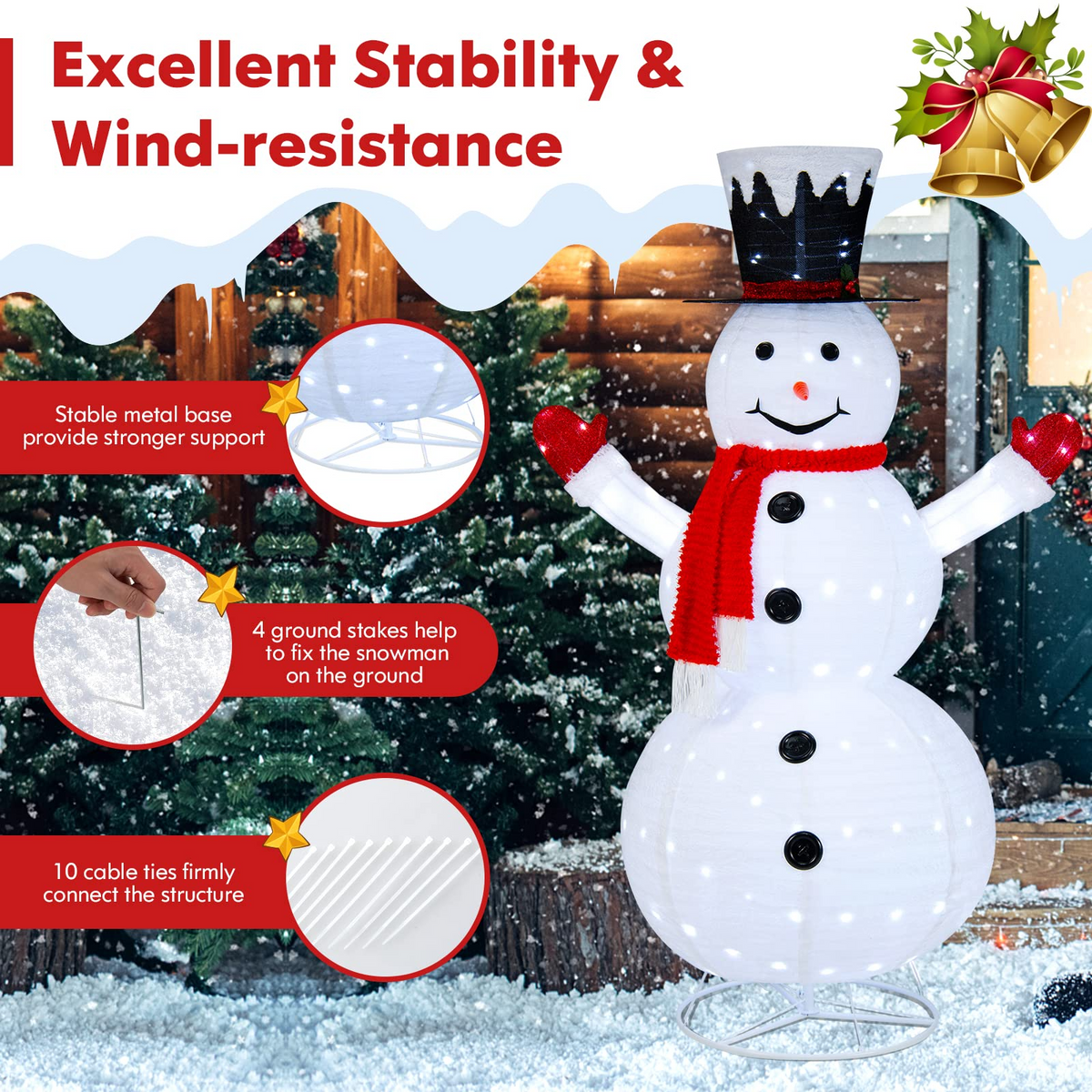 Lucktree 6 FT Lighted Christmas Snowman, Outdoor Pop-up Snowman Figure w/200 Lights