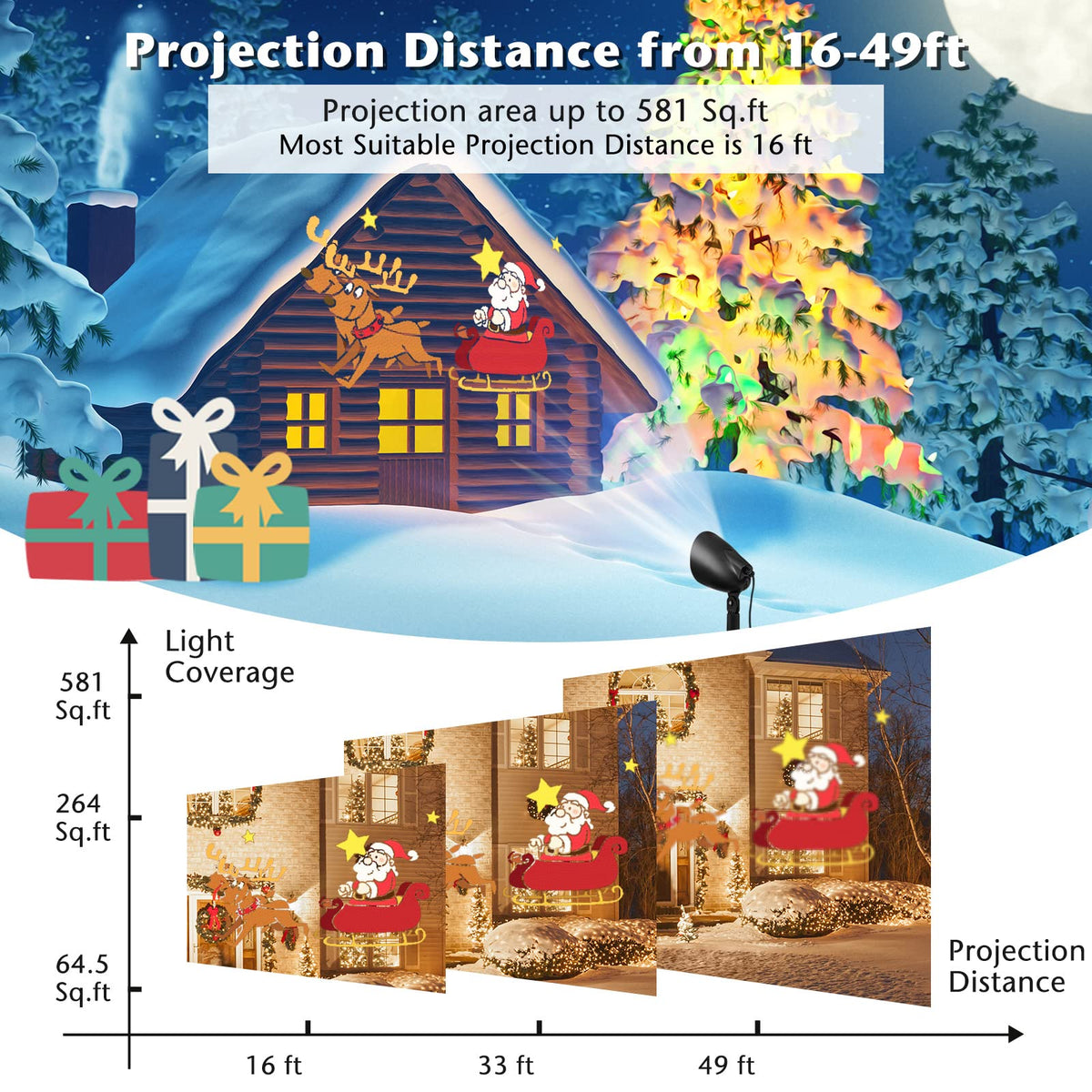 Lucktree Christmas Projector Lights Outdoor | LED Santa Claus on Sleigh Projection Lamp