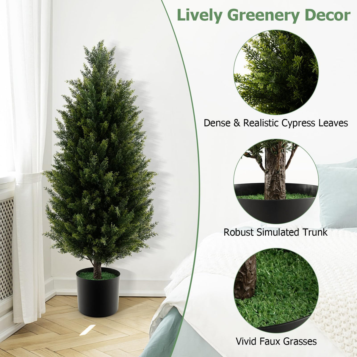 3FT Artificial Topiary Cedar Tree Faux Potted Plants Artificial Cypress Tree