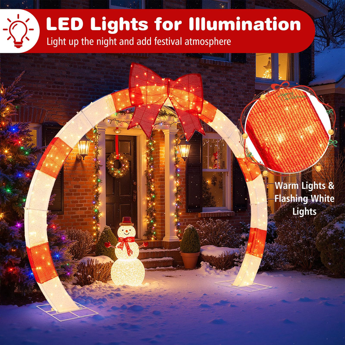 Lucktree 10.4 Feet Christmas Archway with Large Bow and LED Lights
