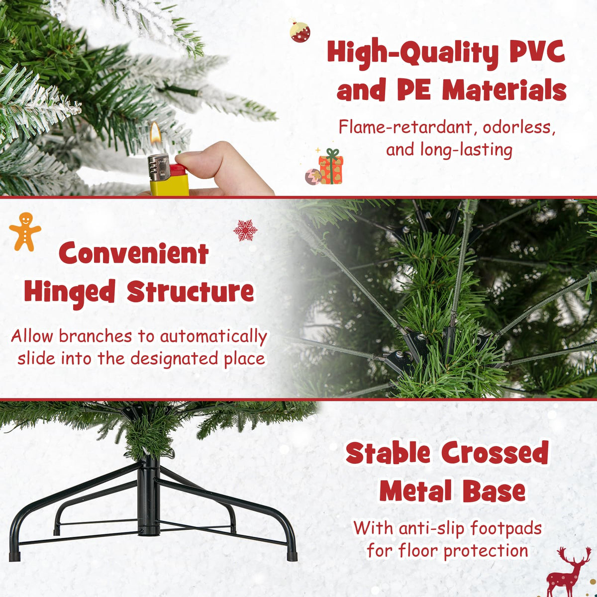 Lucktree 9 FT Pre-Lit Pencil Christmas Tree, Artificial Snow Flocked Hinged Fake Slim Xmas Tree with 470 Warm-White LED Lights