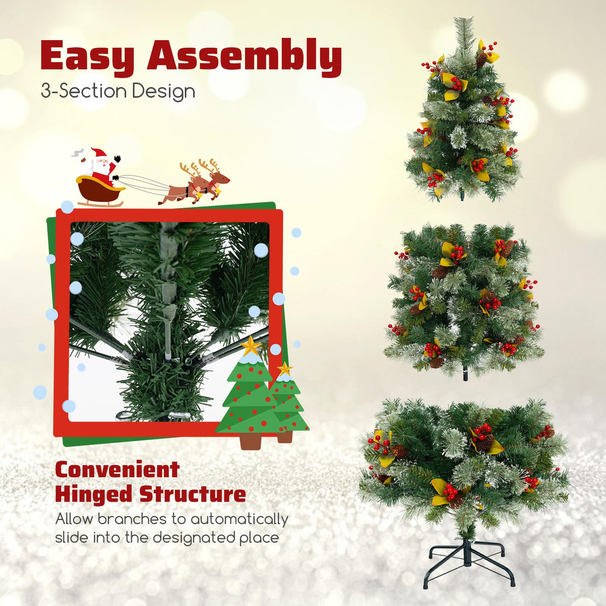 Lucktree 5ft Pre-Lit Artificial Christmas Tree, Hinged Xmas Tree with 453 PVC & Pine Needles