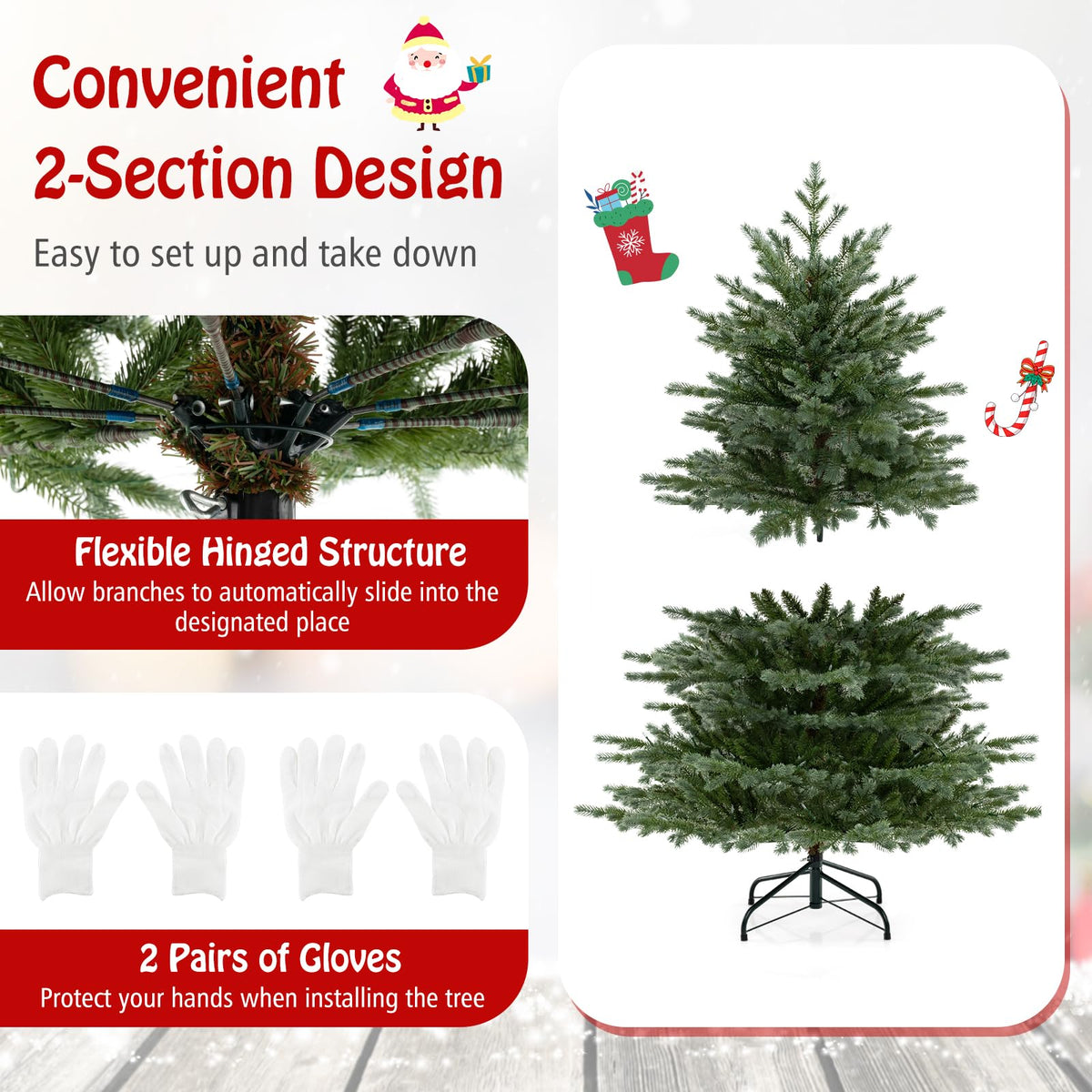 Lucktree 5ft / 6ft / 7ft Pre-Lit Artificial Christmas Tree with Lush PVC & PE Tips Warm White LED Lights
