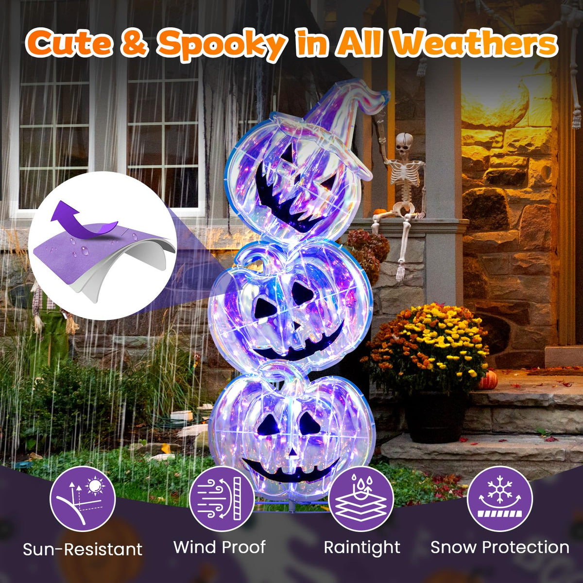 Lucktree 3.4 Ft Halloween Decorations, Light up Stacked Pumpkins with 150 LED Lights