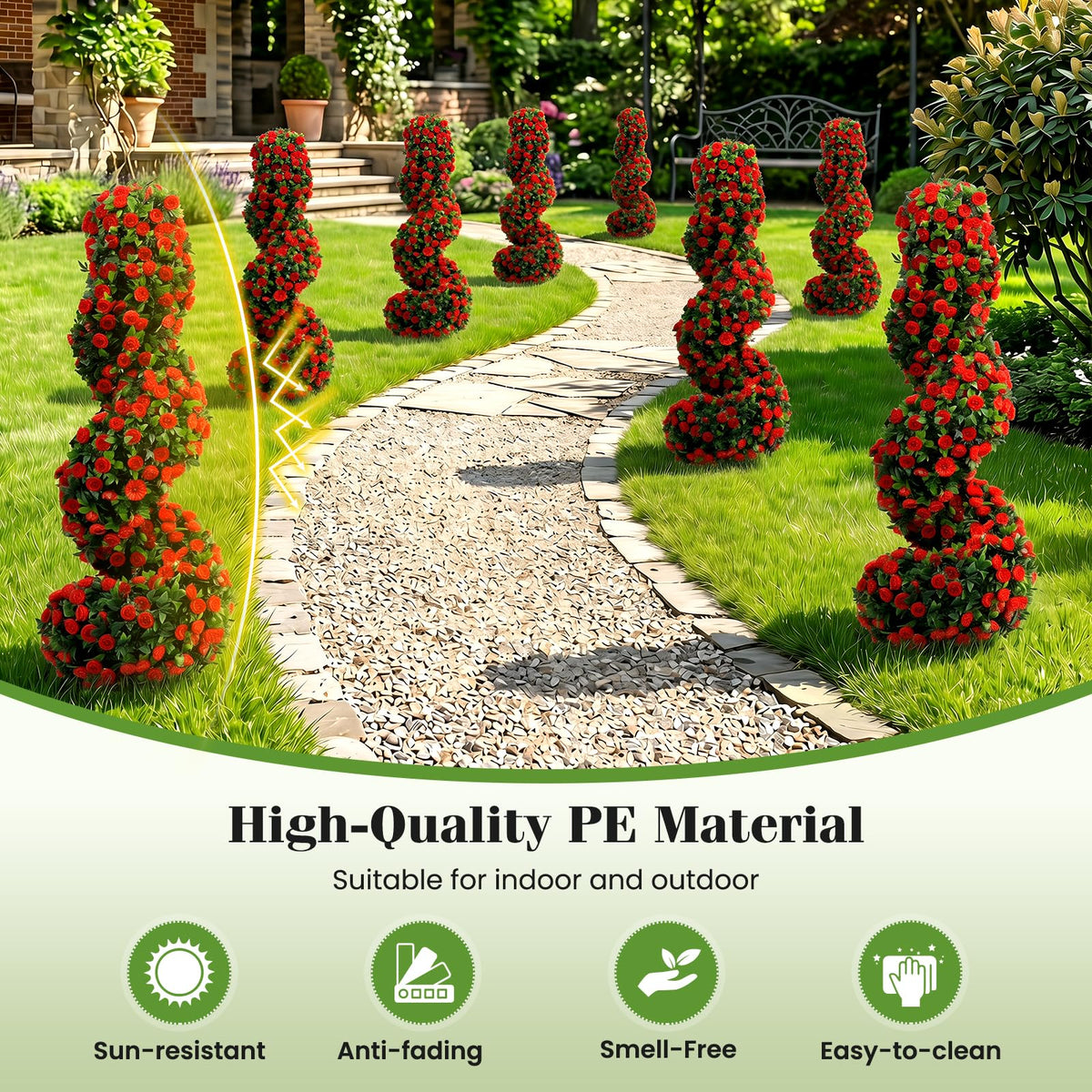 Lucktree 3FT Realistic Fake Rose Bushes Outdoor Faux Plants with Sun Protection & Ground Spikes Set of 2