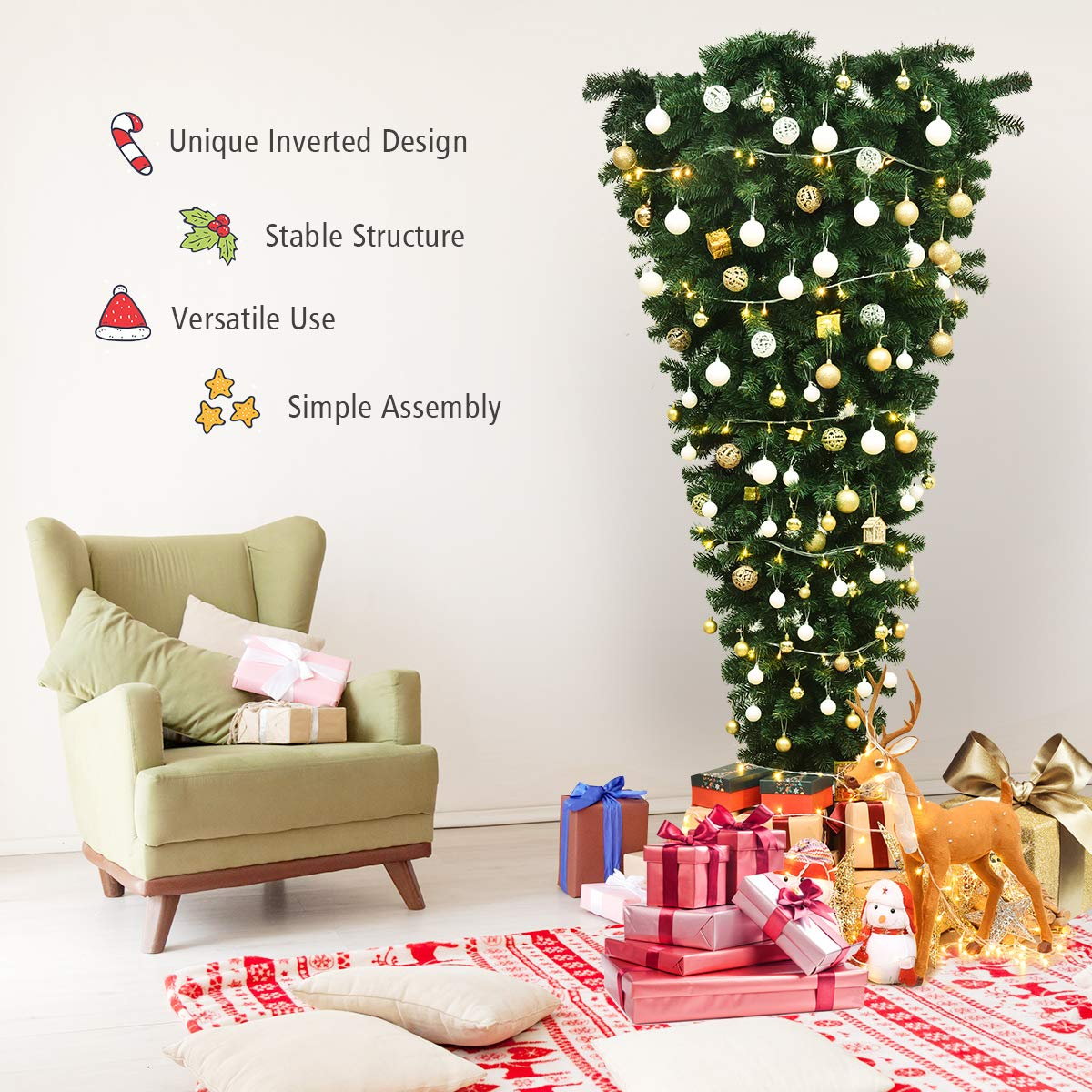 Lucktree 7FT Upside Down Tree, Artificial Christmas Tree with Metal Stand - LucktreeUS