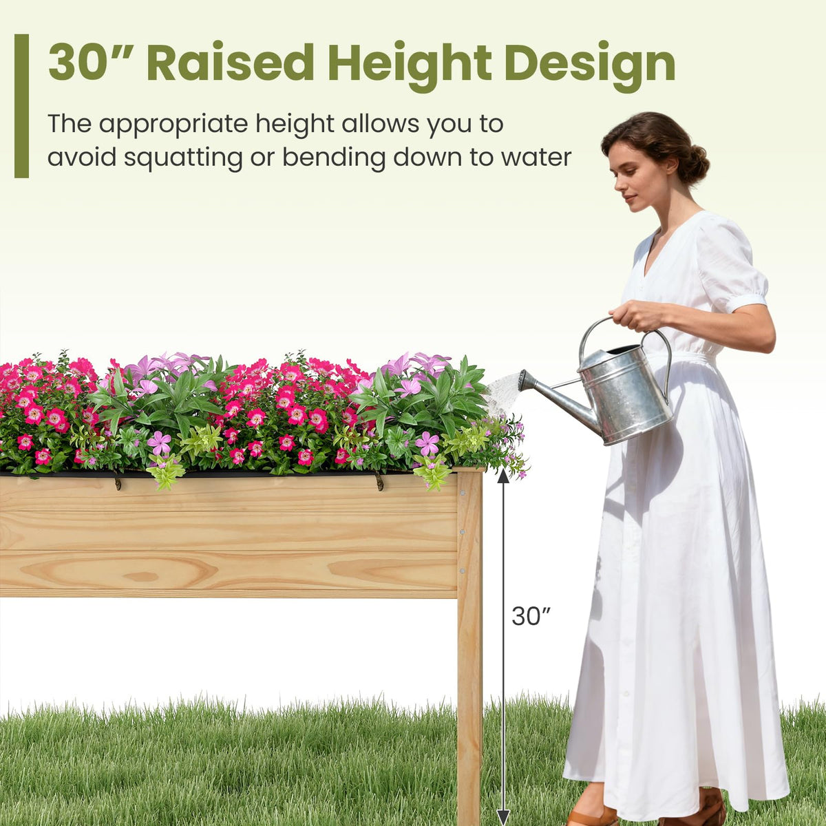 Lucktree 47"x23"x30"  Elevated Wood Planter Box with Liner