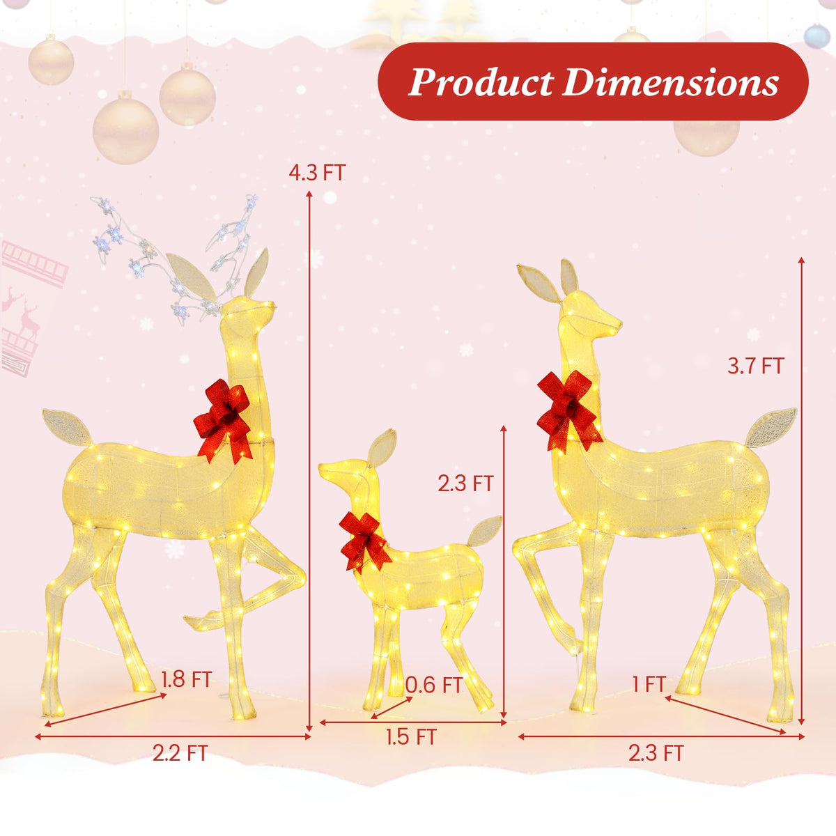 Lucktree 3 Pieces Christmas Lighted Reindeer Family Set