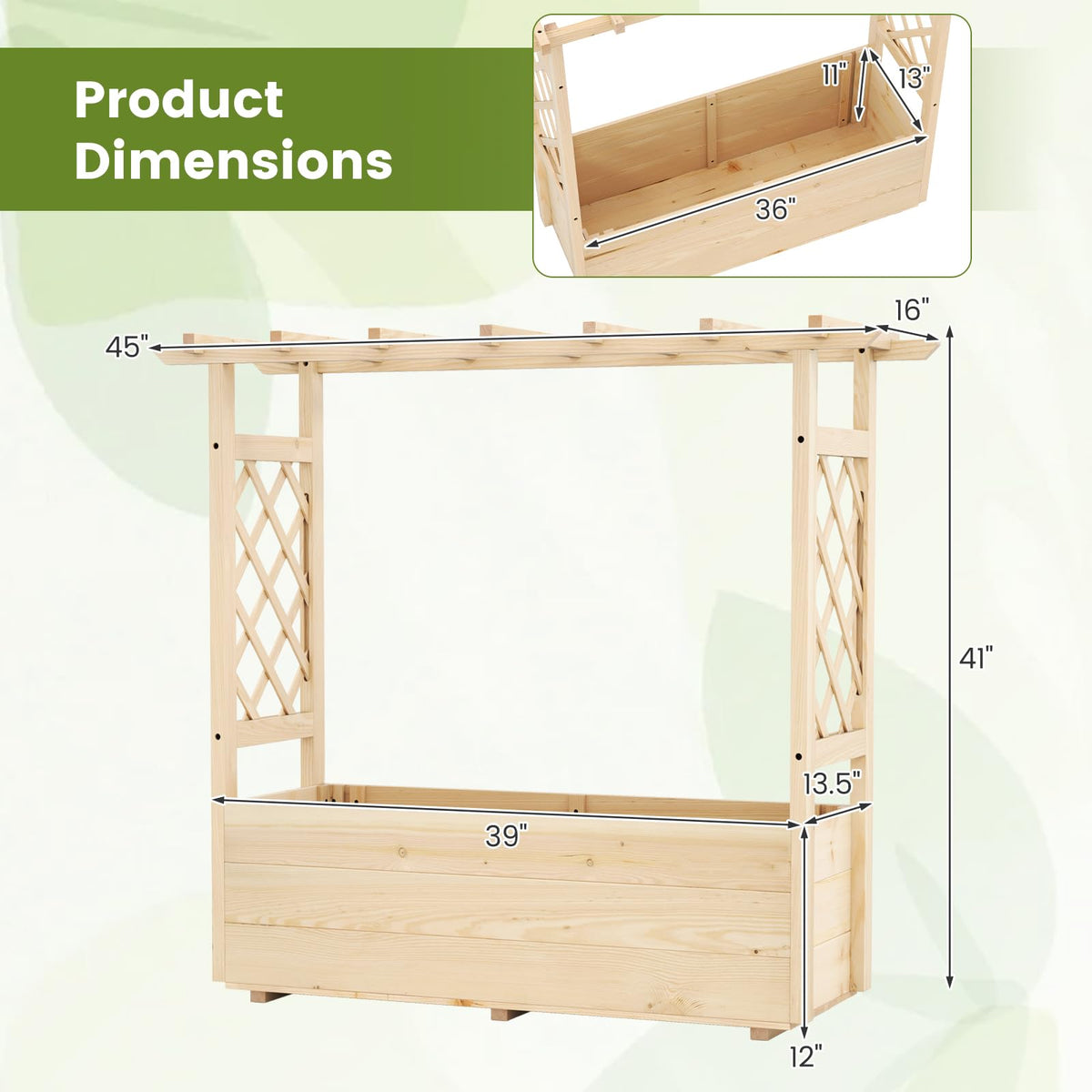 Lucktree Raised Garden Bed with Sided Trellis and Hanging Roof