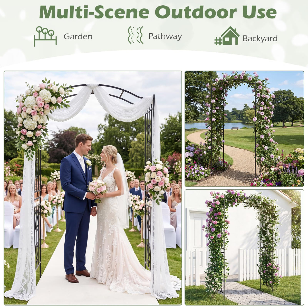 Lucktree Metal Garden Arbor | 7.5 FT Heavy Duty Arch Trellis for Climbing Plants