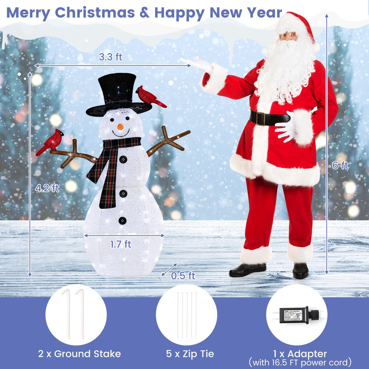 4.2 FT Lighted Christmas Snowman with Redbirds - Lucktree