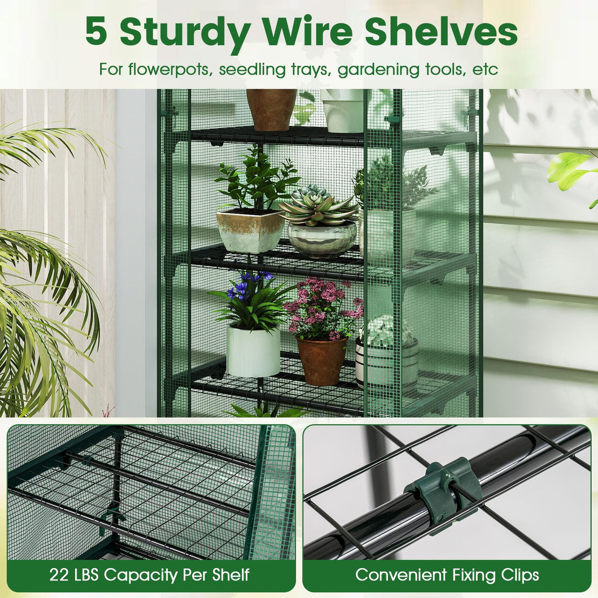 Lucktree Mini Greenhouse Portable Plant Grow House with 5 Tier Shelves