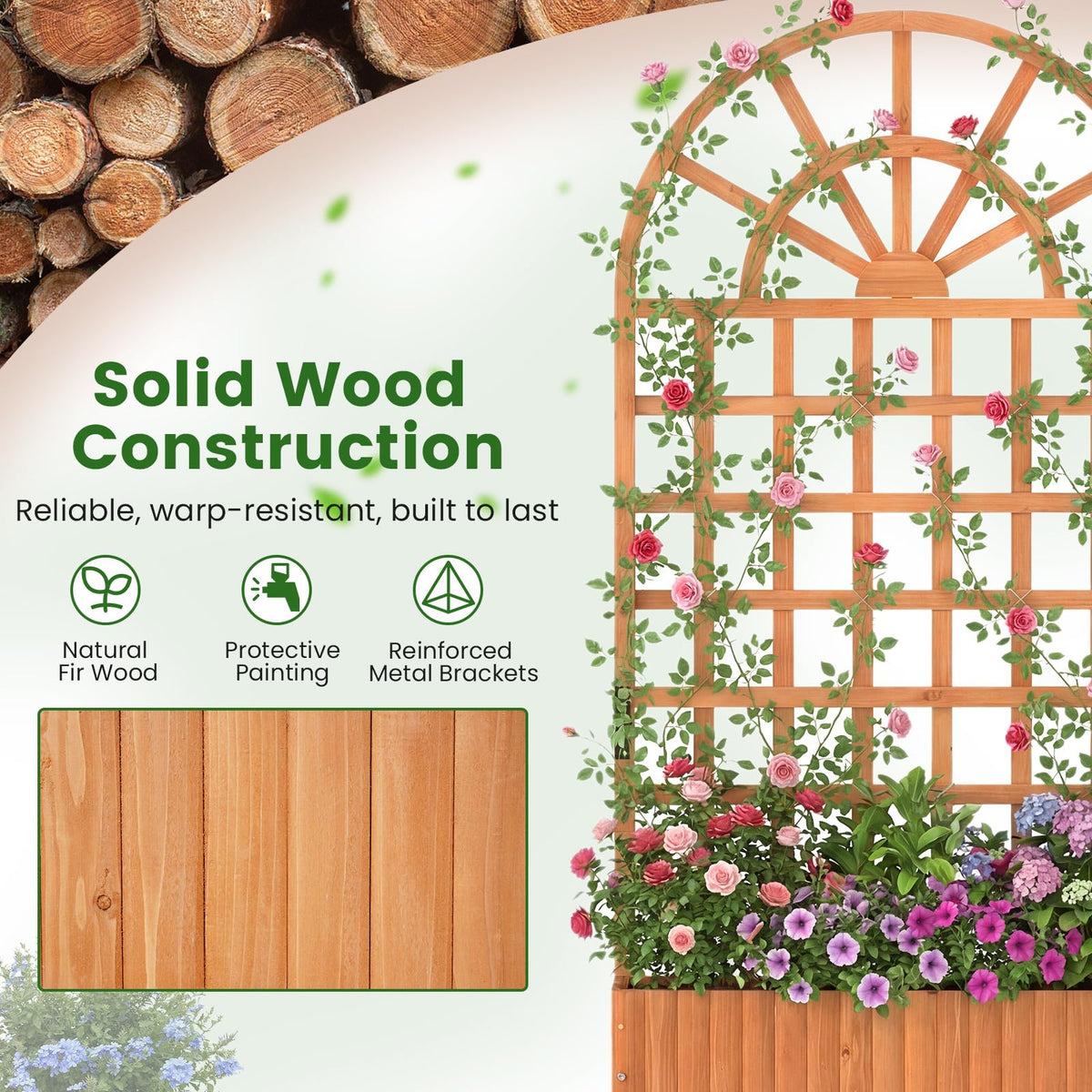 Lucktree Wooden Raised Garden Bed with Trellis 71" Outdoor Planter Box Privacy Screen