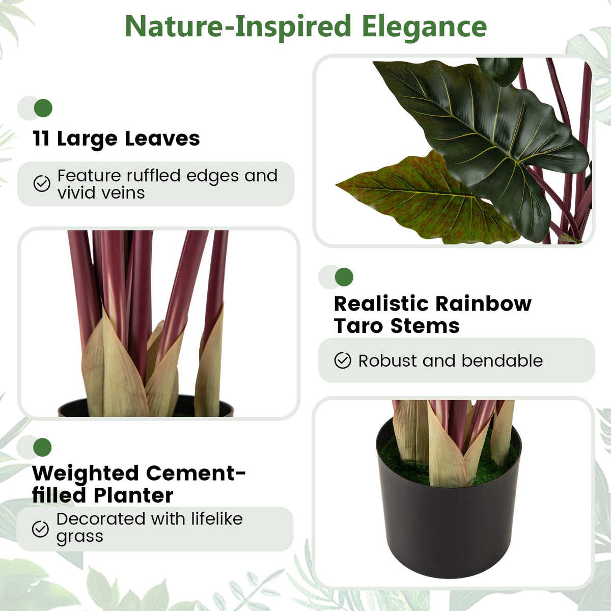 Lucktree 63" Tall Fake Pre-Potted Plant w/ 11 Faux Leaves & Bendable Stems