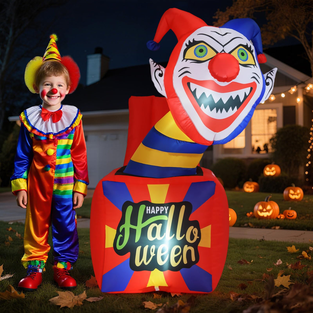 Lucktree 5 Ft Halloween Inflatable Clown, Blow up Circus Clown Box