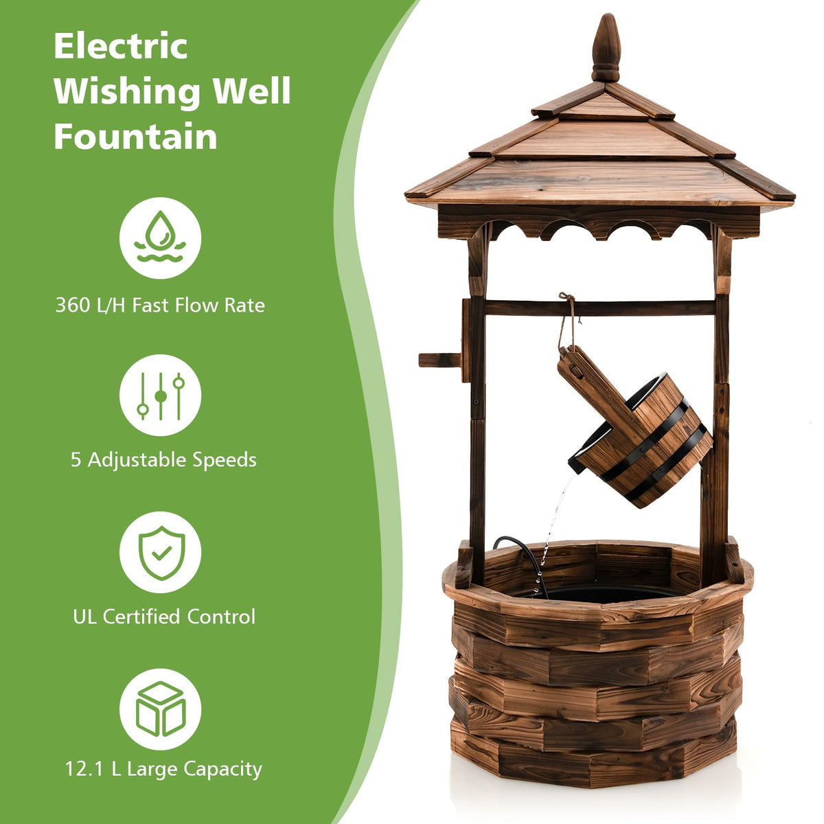 Lucktree Outdoor Wishing Well Water Fountain, 22.5" x 22.5" x 48.5"