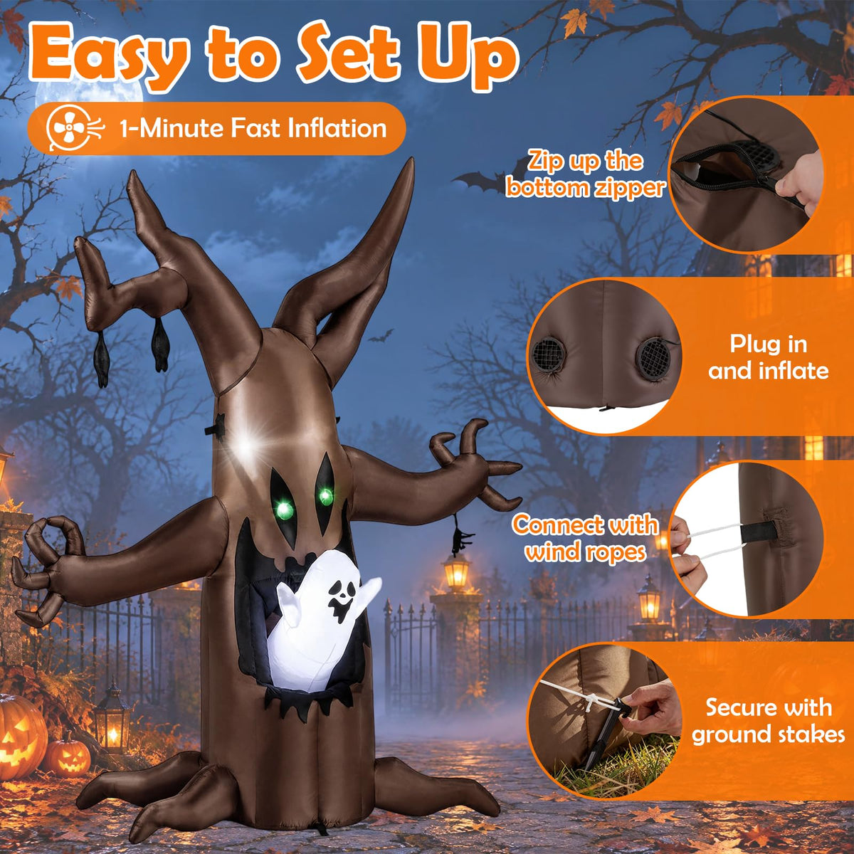 Lucktree 8 FT Halloween Inflatable Dead Tree with Animated Popping Ghost