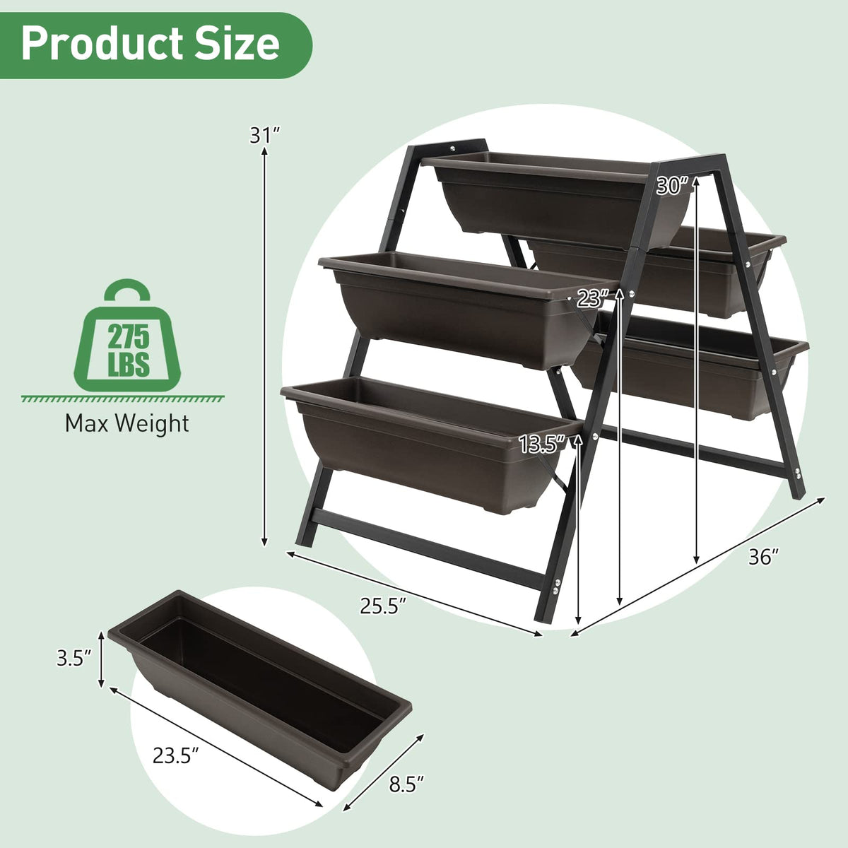 Lucktree Set of 2 Vertical Raised Garden Bed, 5 Planter Boxes Container w/ Drainage Holes