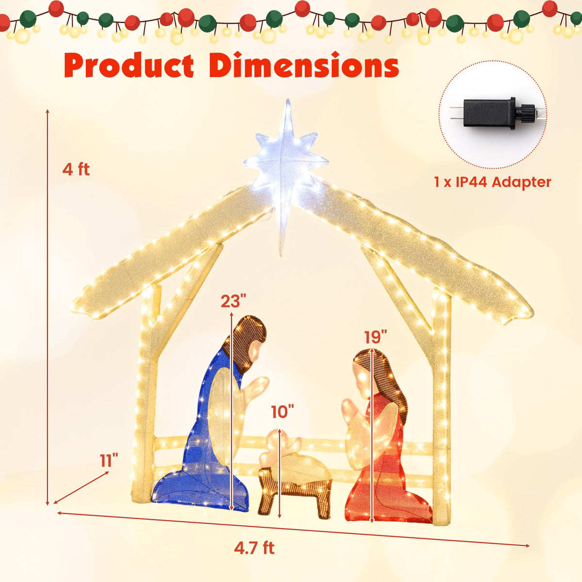 Lucktree 4.7 FT Christmas Lighted Nativity Scene Set