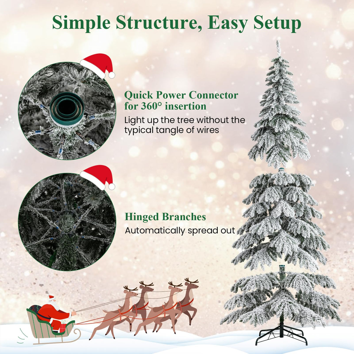 Lucktree 9 FT Pre-Lit Snow Flocked Drooping Christmas Tree with Quick Power Connectors