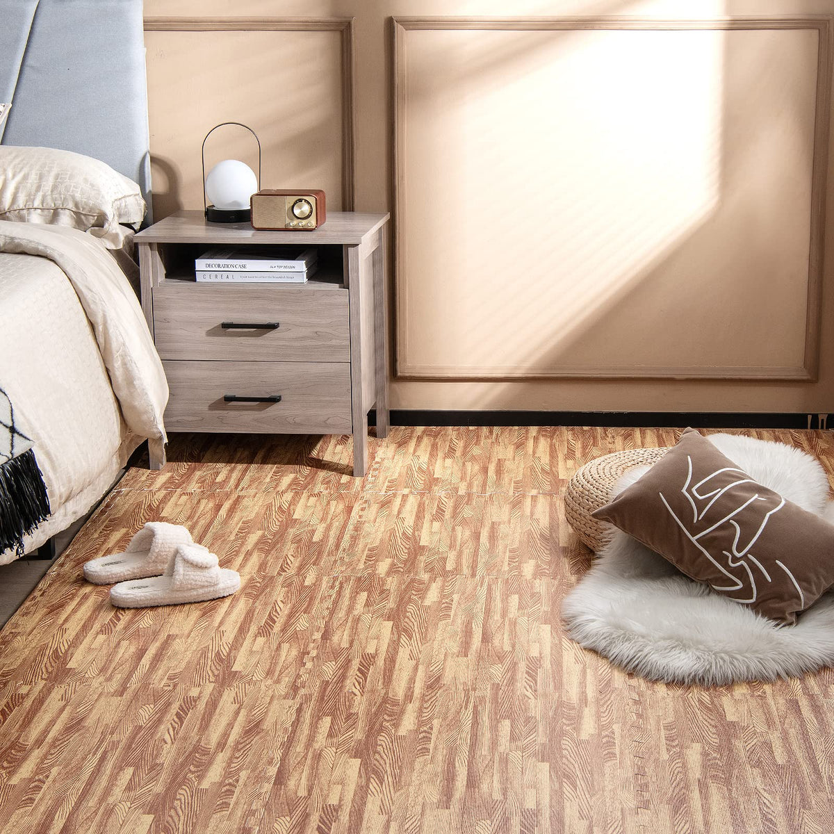 Lucktree 25 Pcs 24"x24" Faux Wood Grain EVA Foam Tiles with 50 Borders