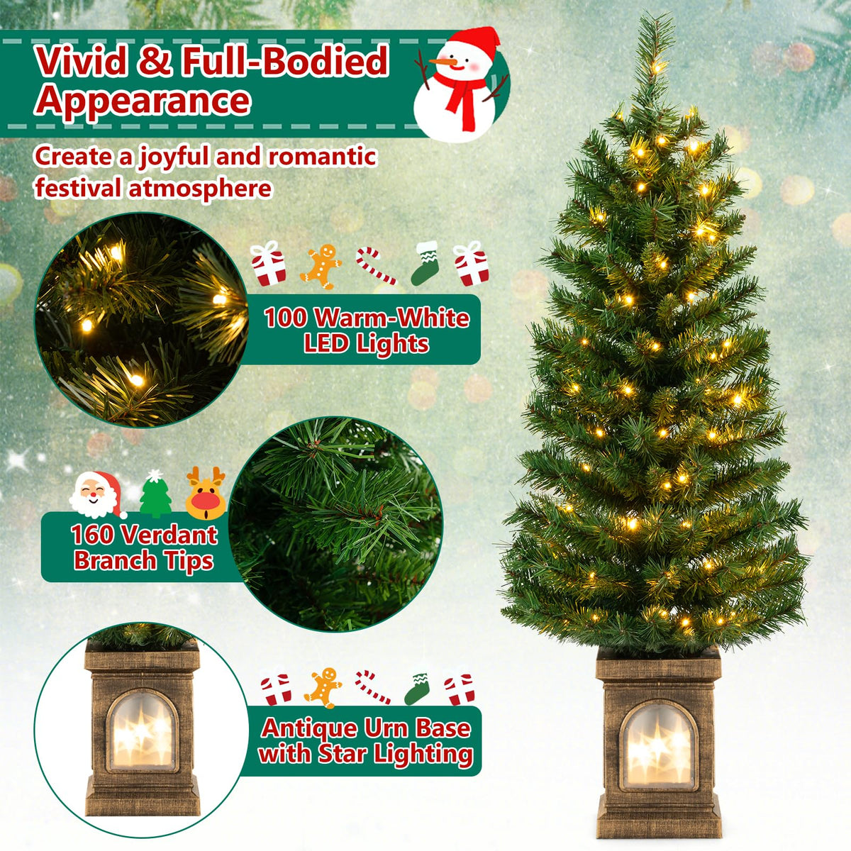 Lucktree 4ft Pre-Lit Christmas Tree for Entrances