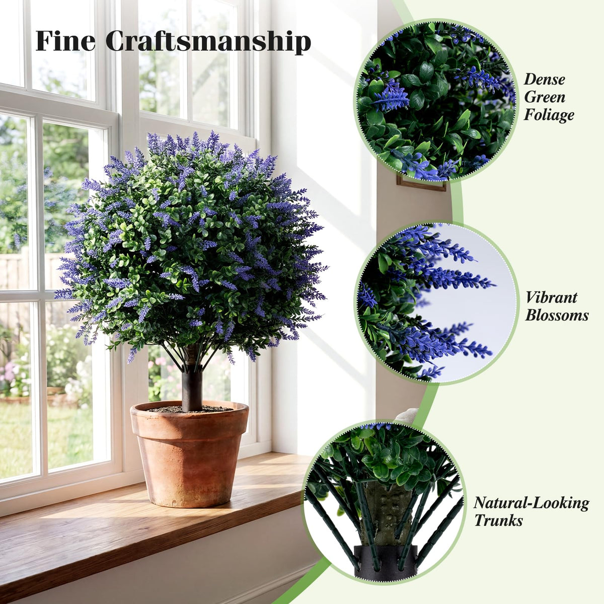 Lucktree 2 Pack Artificial Lavender Boxwood Topiary Ball Trees 27.5" Faux Floral Shrubs