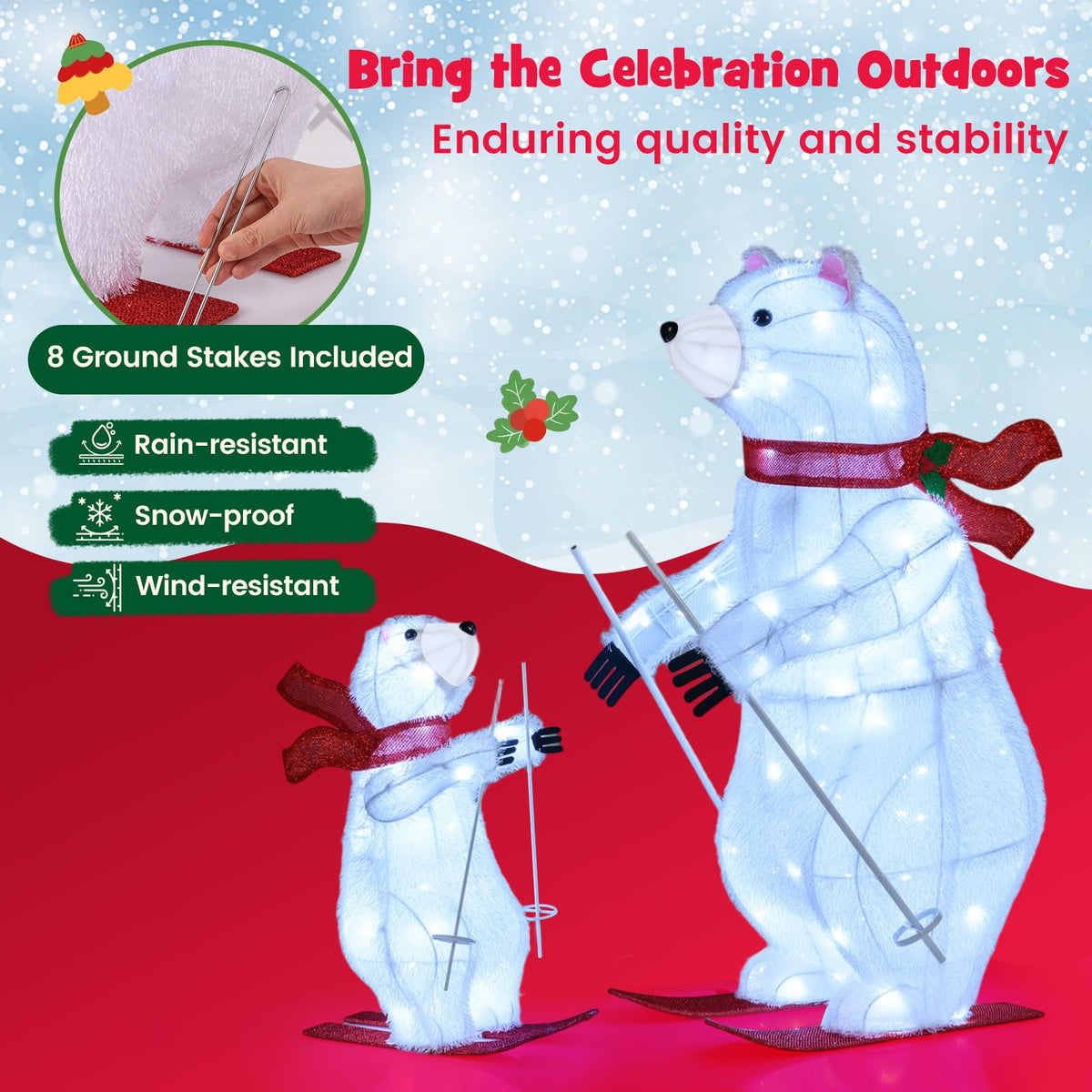Lucktree 2-Piece Lighted Polar Bear Christmas Decorations