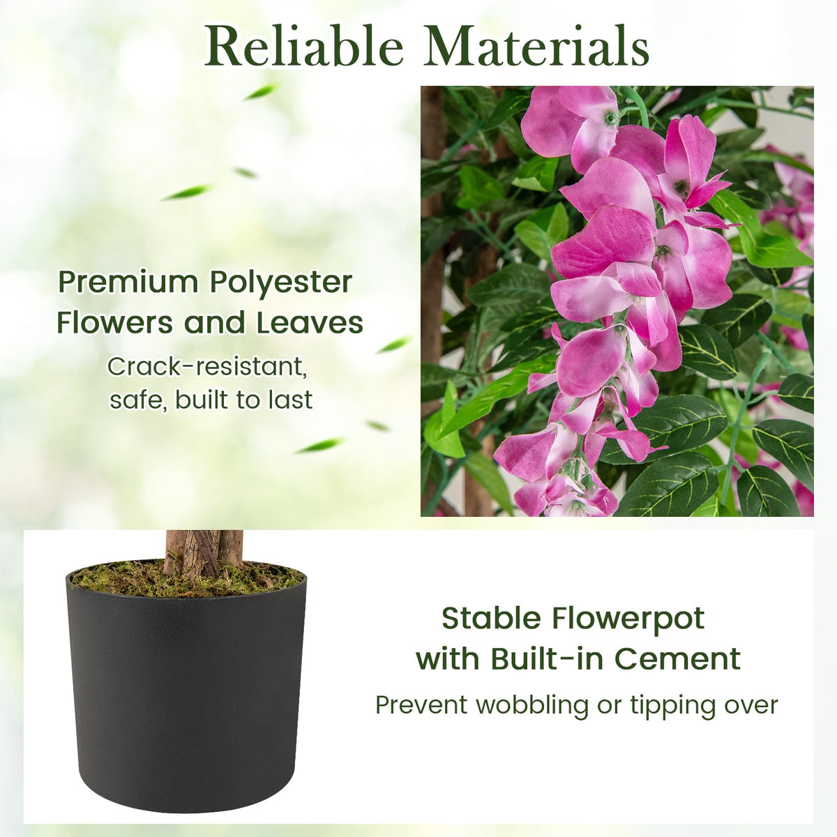 Lucktree 5.5FT Faux Wisteria Tree in Nursery Pot with Blooming Flowers