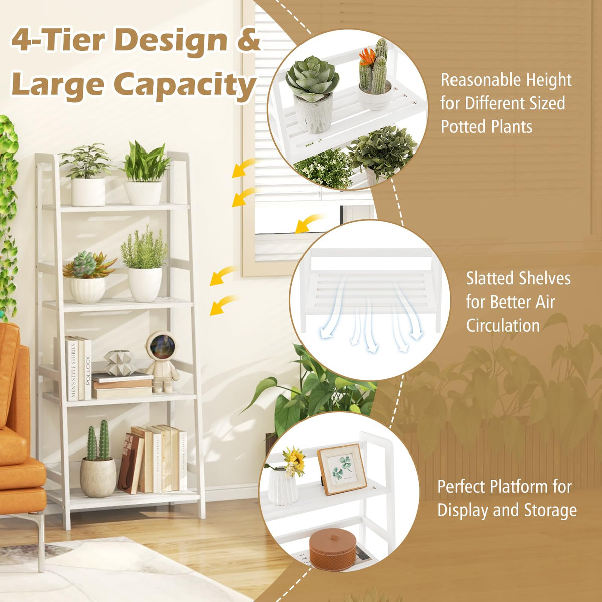 Lucktree 4-Tier Bamboo Plant Stand Flower Pots Holder Display Shelf, 47.5"