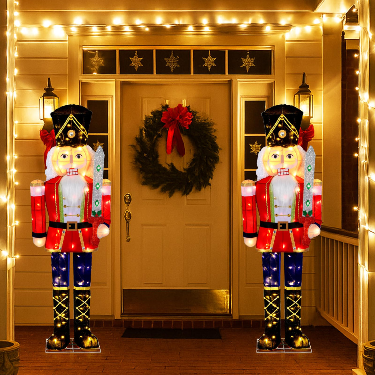 Lucktree 5 FT Christmas Lighted Nutcracker with Glitter Sword