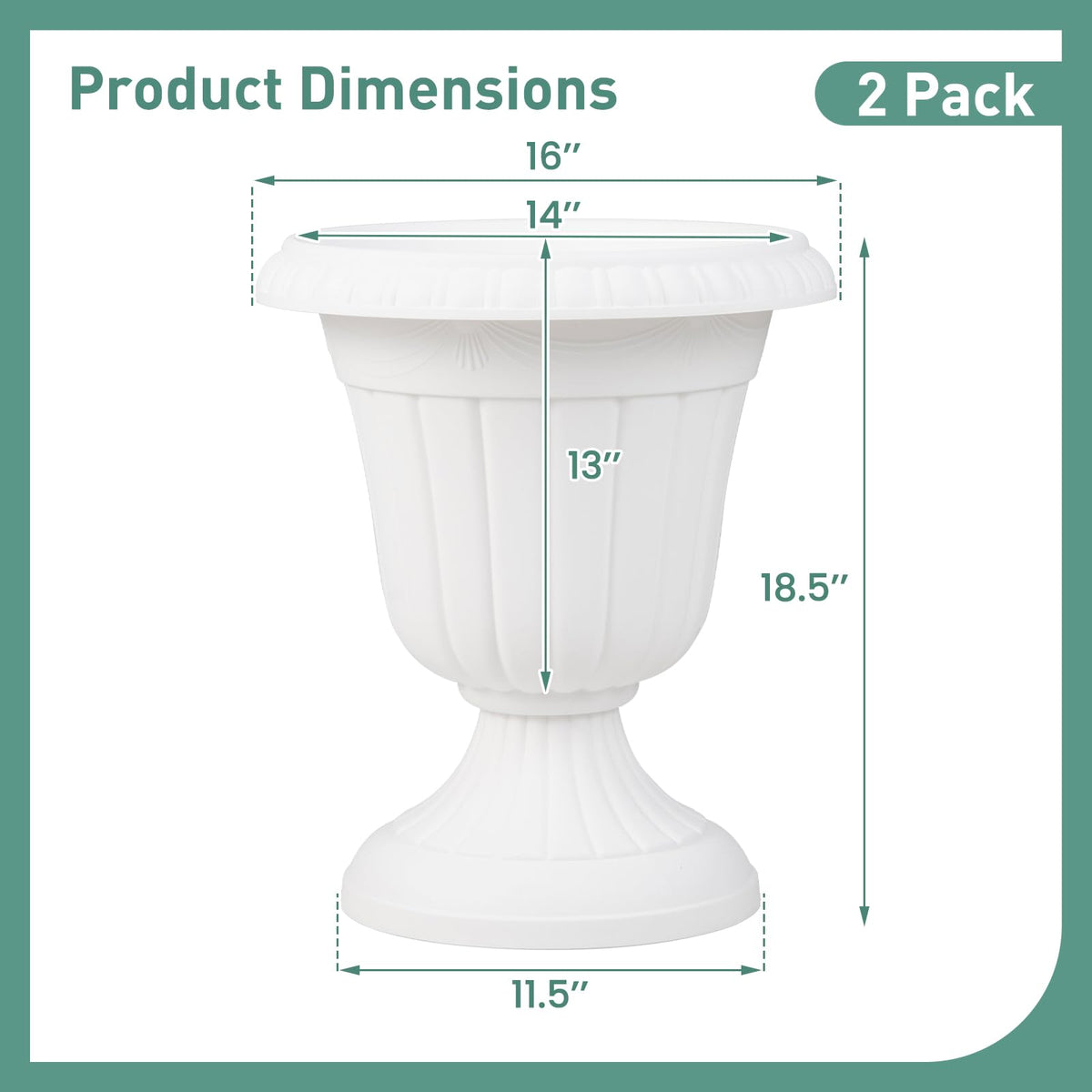 Lucktree 18" Tall Urn Plastic Flower Pots with Pedestal Base & Pre-Marked Drain Hole