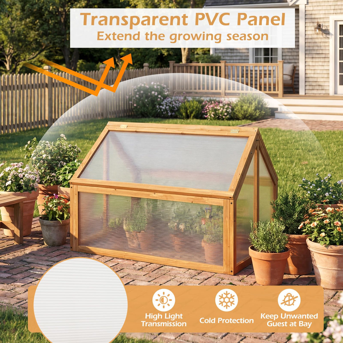 Ginatex Wood Cold Frame Greenhouse Portable Raised Flower Planter Protection with Transparent Openable Roof