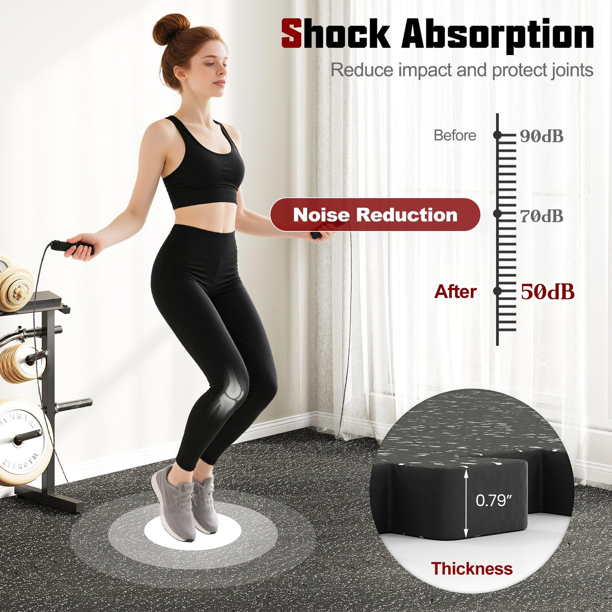Lucktree 0.79" Thick Rubber Top Exercise Mat 48 Sq Ft
