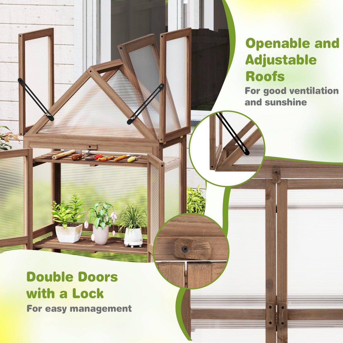 Lucktree Garden Cold Frame Mini Greenhouse Storage Shelves