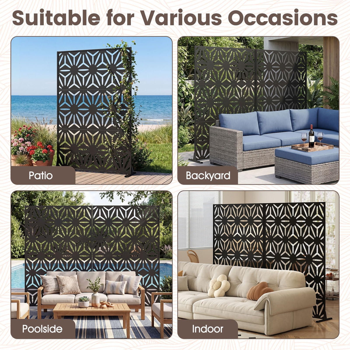 Lucktree 72''H x 48''W Freestanding Metal Privacy Screen with Stable Legs