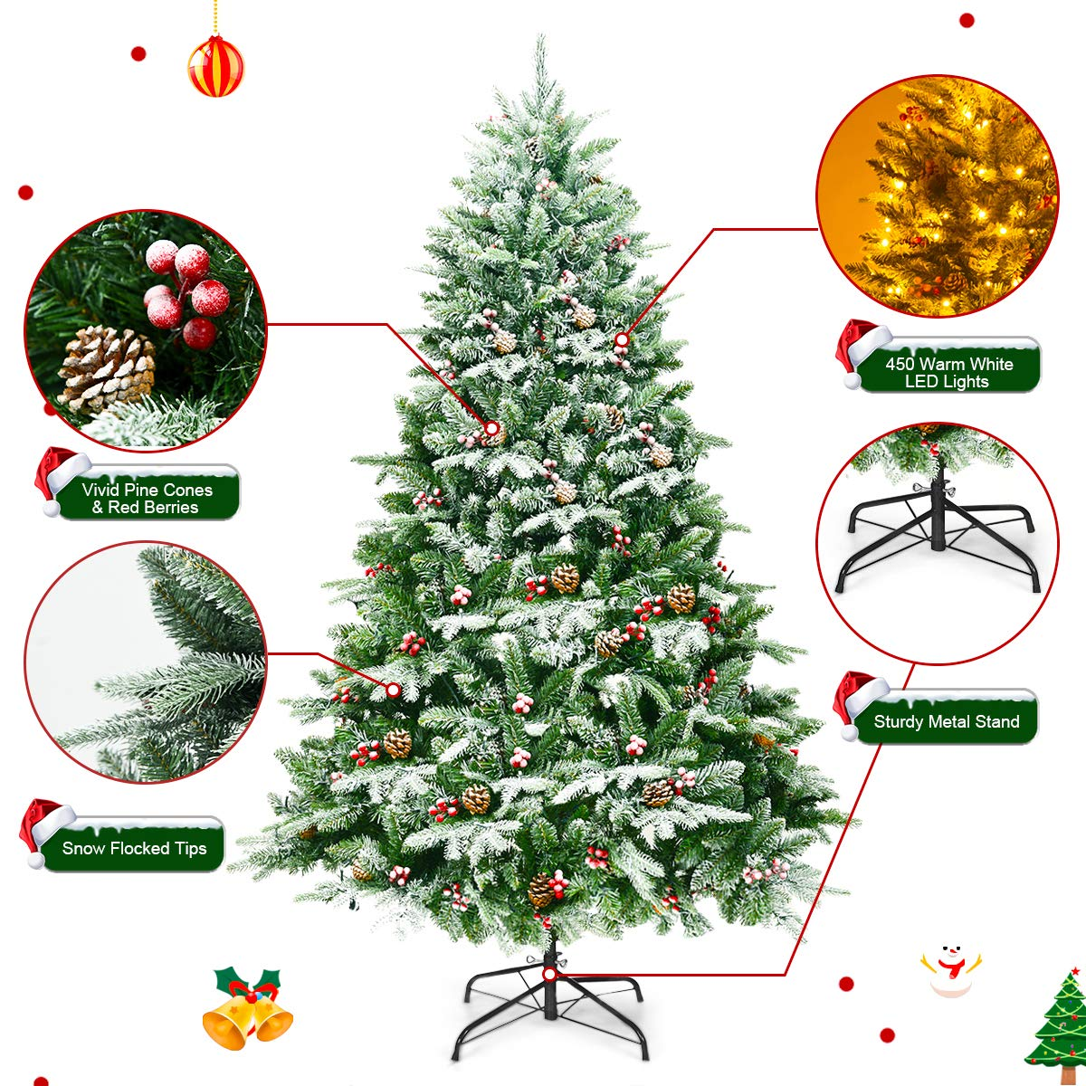 Lucktree 6.5FT Snow Flocked Christmas Tree - LucktreeUS
